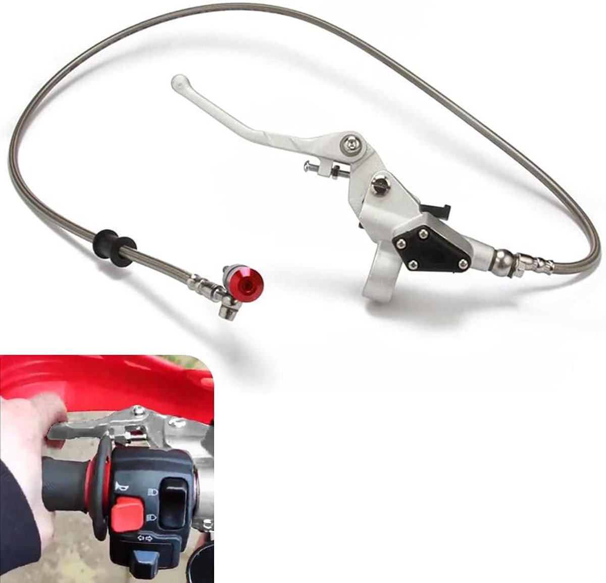 koppelingshendel voor motorfiets, 1200 mm, hoofdremcilinderhendel, hydraulische rempomp voor 125 cc, 250 cc, Dirt Pit Bike Motorfiets (zilver)