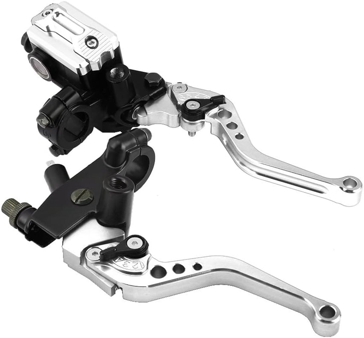 Verstelbare Rem- en Koppelingshendels voor Motorfiets - Set van 2 - Zilverkleurig - Universele Motorrem - Hoofdcilinder Koppelingstankhendels - 7/8 inch - Verbeterde Controle - Duurzaam Materiaal.