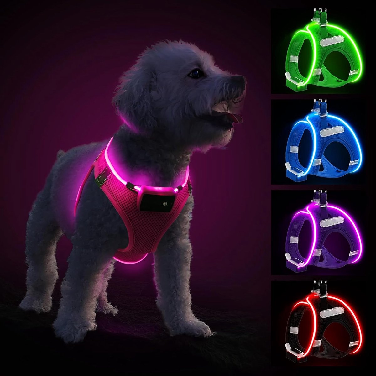 hondenharnas met oplaadbare led - waterdicht reflecterend hondenharnas Glow in the Dark - knipperend harnas voor puppy's en kleine tot middelgrote honden die in licht wandelen, roze-S