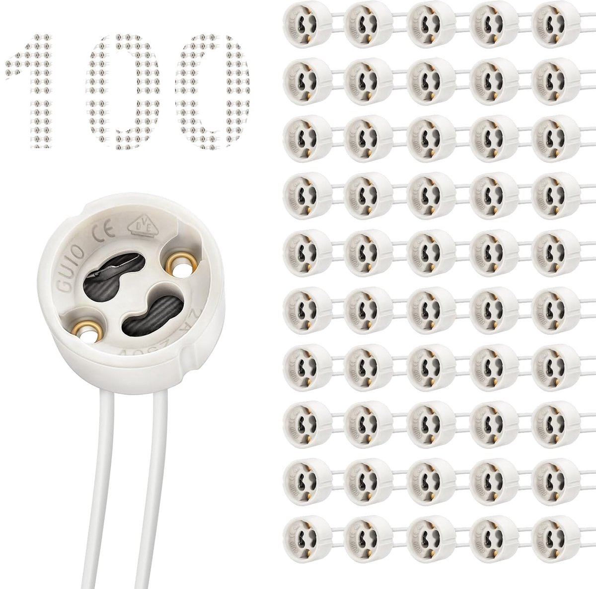 100 stuks GU10 Base socket lamphouder 0.75mm² Silicon draad lamp connector Lampvoet voor LED en halogeen, 250V, Max 300W