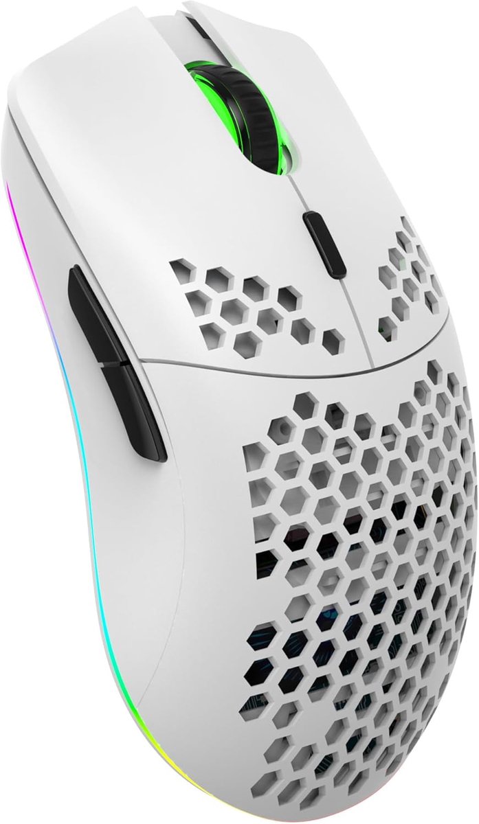 Draadloze Honingraat-Gamingmuis,Lichtgewicht met 3200 DPI,RGB-Regenboogverlichting (Wit)