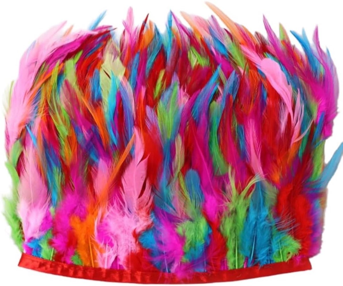 4 m veerkwasten kanten lint, 10-15 cm kippenveren, franjes lint, franjes band, veerkwasten, veerband, sierband, decoratief band voor doe-het-zelf handwerk, Halloween, carnaval, kostuumdecoratie,