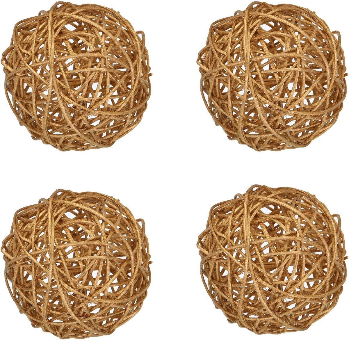 Rotanballen, 4 stuks, 9 cm, decoratieve ballen voor tafeldecoratie kommen, vazenvullers, kunsthandwerk, huis, gouddecoratie