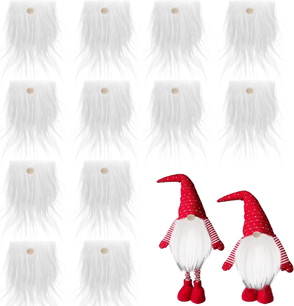 dwergbaard, 12 stuks dwergbaard om zelf te maken, kunstbont voor baard en dwergen met 12 houten kralen, witte dwergbaard voor kerstdecoraties