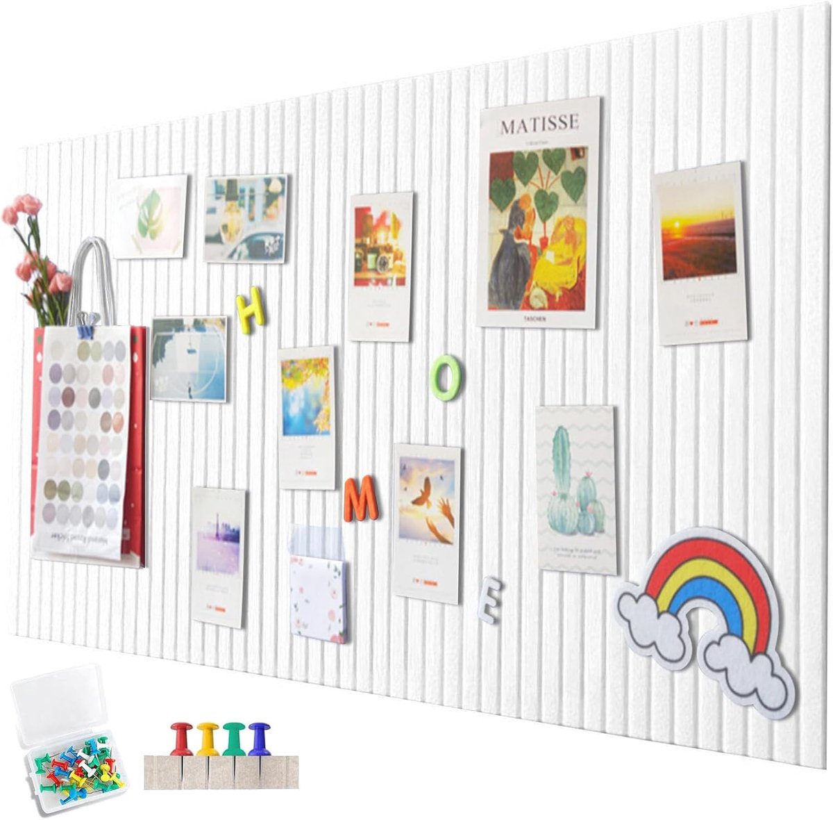 Pinnenbord 60 x 40 cm - Zelfklevend vilt - Verticale strepen - Decoratief memo bord voor kantoor - SnelShoppen
