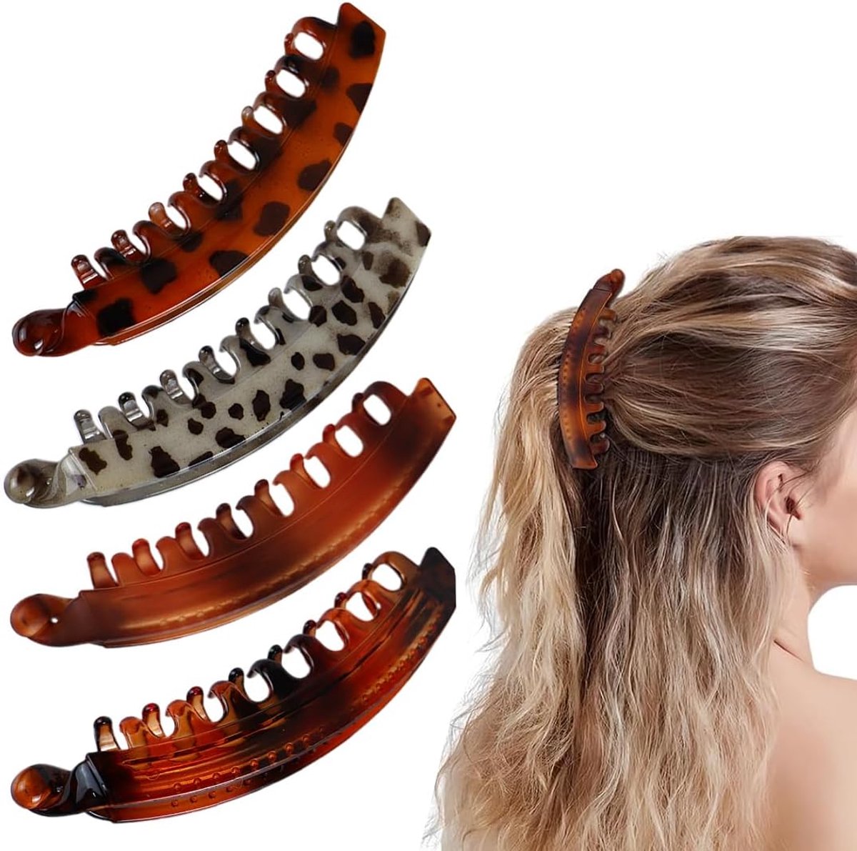 4 stuks bananenhaarspelden, vintage bananenhaarspelden, bananenspelden, grijpkammen voor dames, hoogwaardig, robuust, haarsieraad voor vrouwen en meisjes