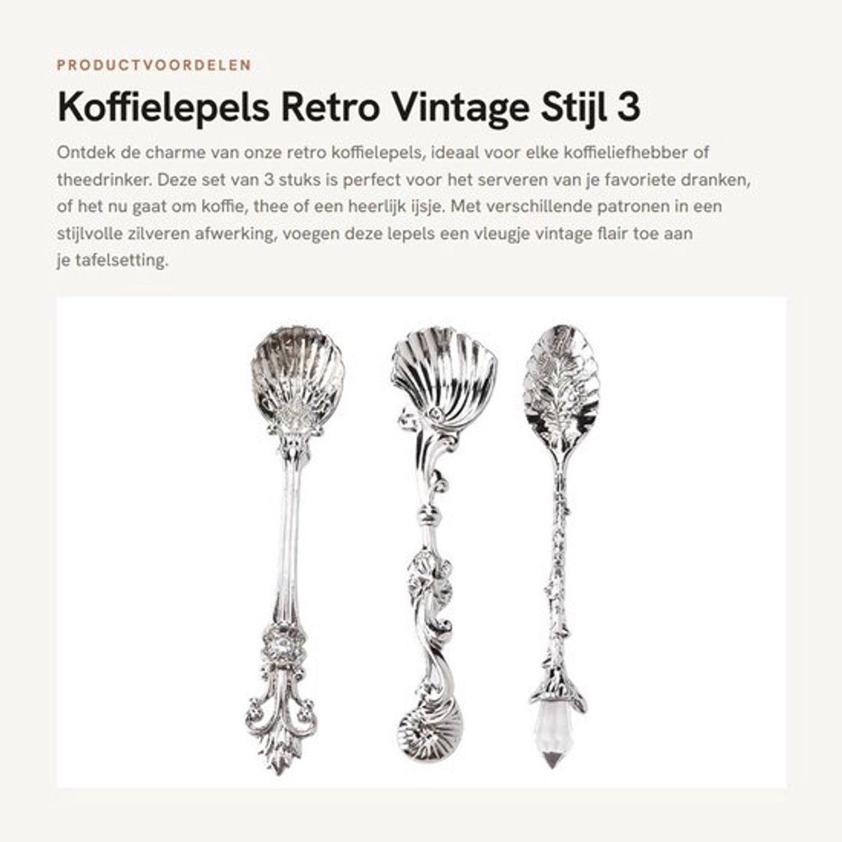 Koffielepels 3 Stuks - Retro/Vintage Stijl - Zinklegering - Vaatwasmachinebestendig - IJslepels - Eenvoudig schoon te maken - Theelepels