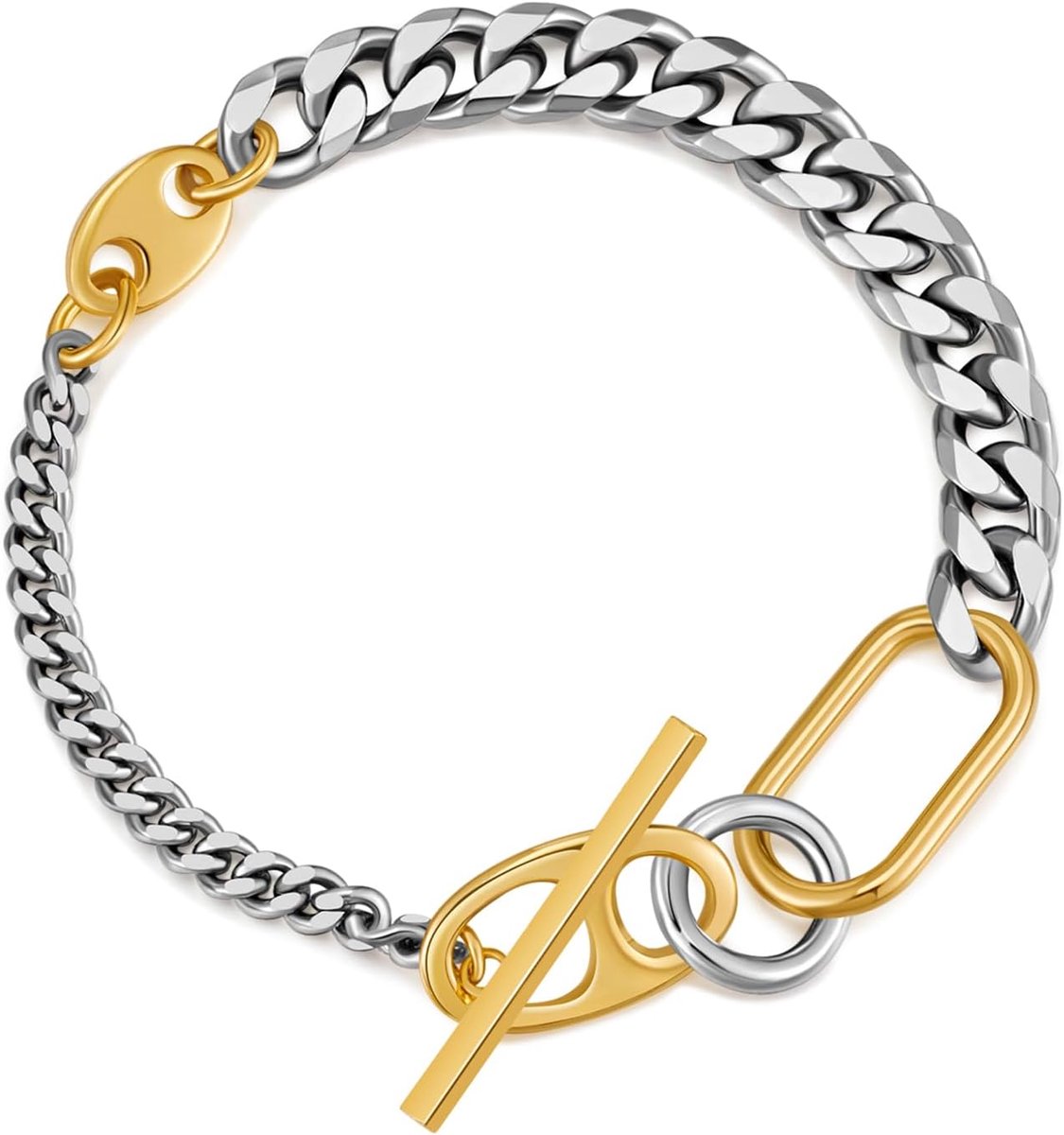 Two Tone Link Chain Armband voor Vrouwen Mannen Goud en Zilver Paperclip Link Armbanden Unisex Gemengde Metalen Armband Dikke Dikke Ketting Armbanden