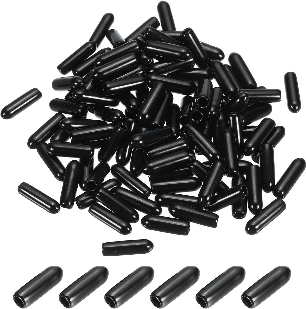3 mm vinylrubberen eindkappen, 120 stuks flexibele schroefdoppen voor ronde schroefdraad, beschermkapjes voor metalen buizen en bouten, zwart