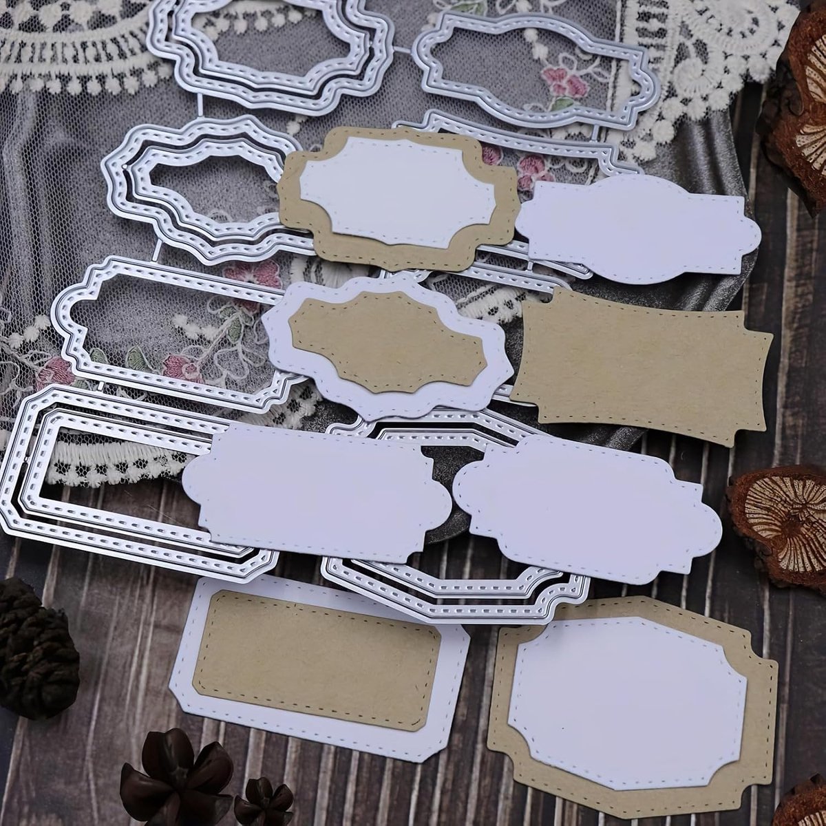 Stanssjablonenset, 8-delige stanssjablonen, frame, rechthoekig, doe-het-zelf album, papieren kaarten maken, perfect voor creatieve papierprojecten en doe-het-zelf geschenken