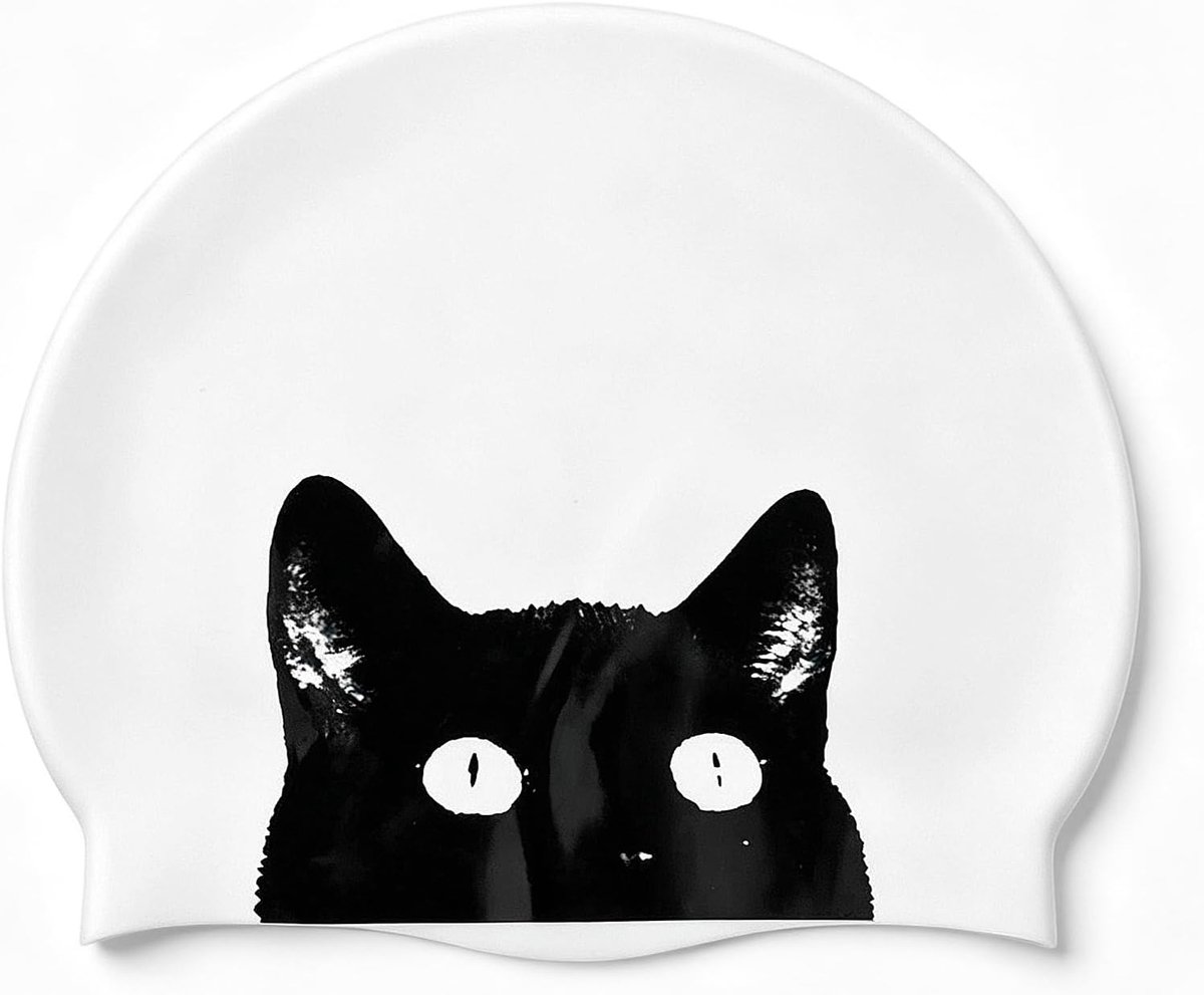 iwobi Cartoon Cat Zwemmen Cap voor Mannen Vrouwen Dames Volwassen,Waterdichte Siliconen Zwemmen Hoed