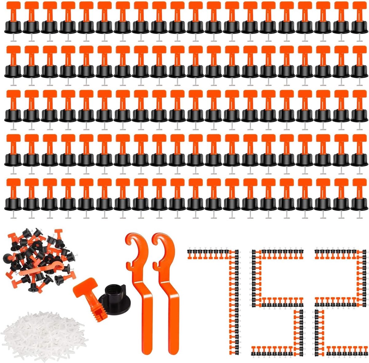 Tegelnivelleringssysteem, nivelleringset, tegelnivelleringssysteem met tegelkruisjes, 2 mm, tegelkruisjes, 3 mm, tegelsleutel voor muur en vloer, herbruikbaar, 752 stuks