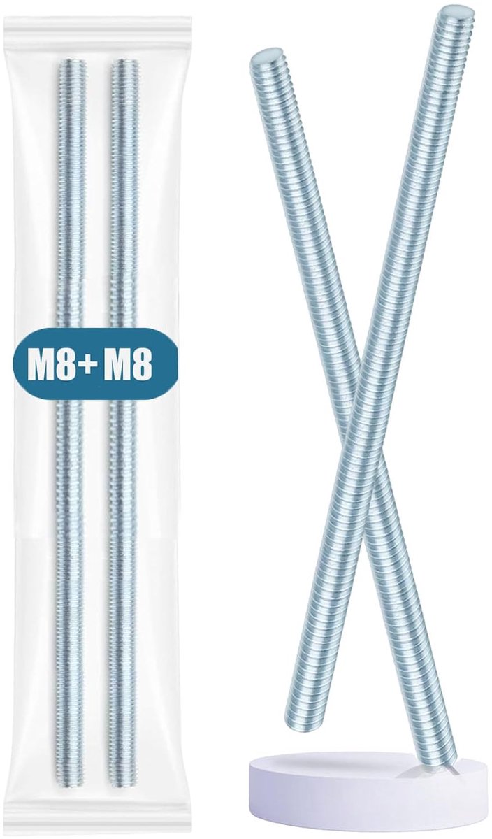 M8 x 300 mm, roestvrij staal, DIN 976, verzinkt, hoogwaardige metalen stang met schroefdraad - M8 draadpluggen, 2 stuks