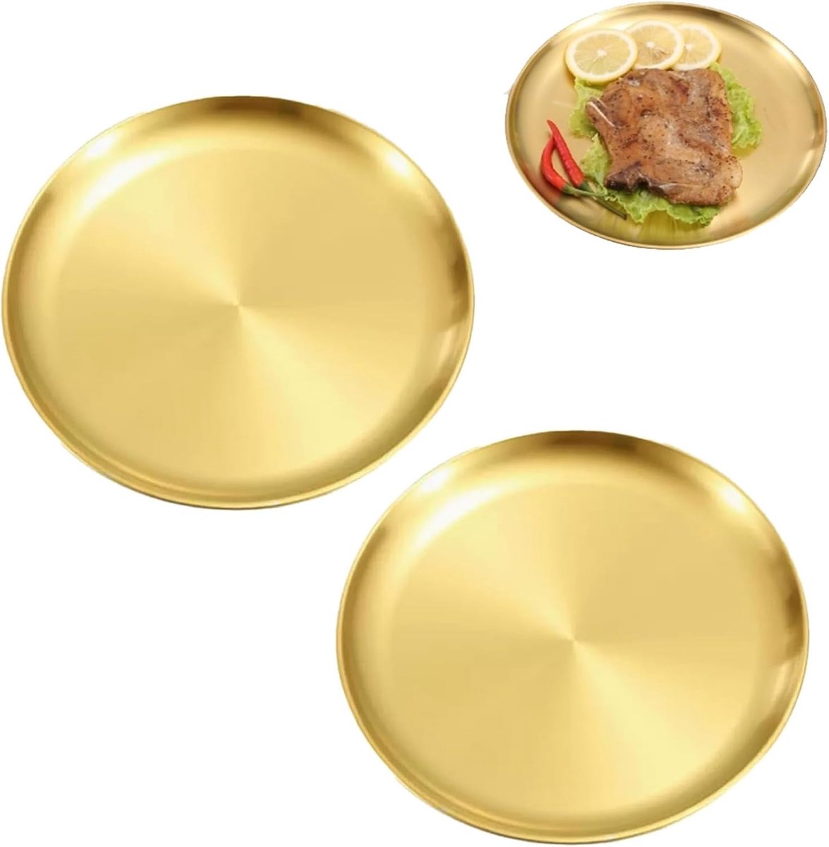 2 Stuks Gouden Dinerbord, Niet Roestvrijstalen Eetbord, geschikt voor Thuis, Restaurant, Hotel, Bar, enz