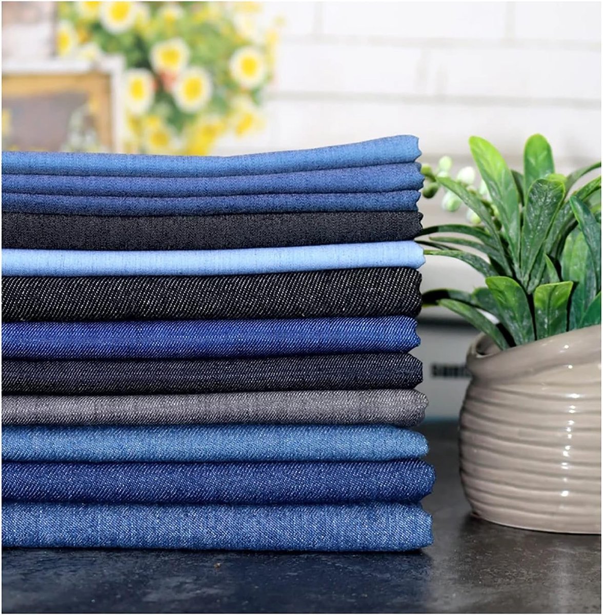 Stof per meter katoen denim jas materialen huistextiel voor broek jurk rok kleding doe-het-zelf naaien, 150 cm breed (kleur: middenblauw)