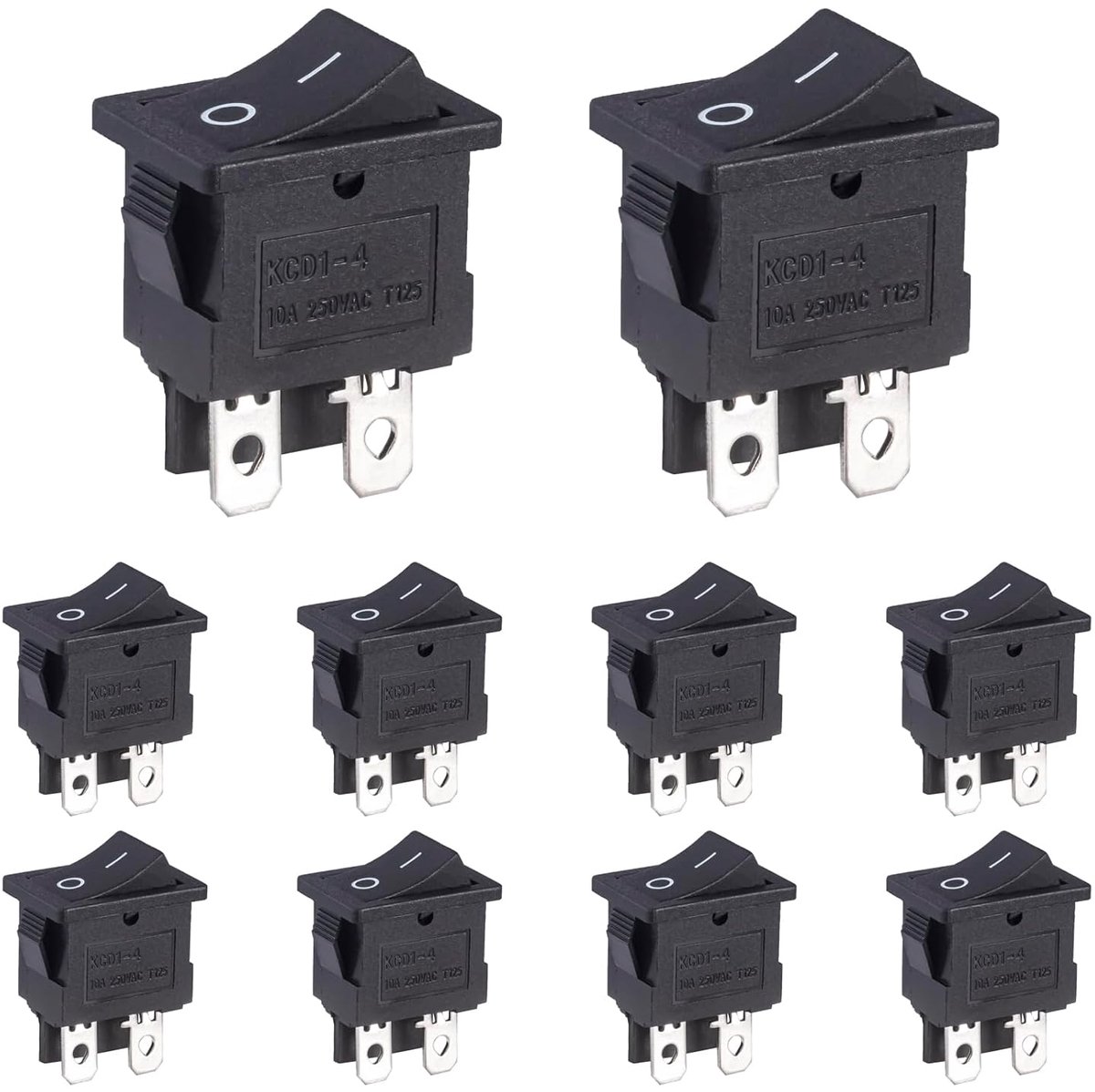 Tuimelschakelaar, aan/uit, 4-polig, tuimelschakelaar, AC 250 V, 10 A, zwart, rechthoekig, inbouwschakelaar, inbouwschakelaar, ingebed, 4 pins, 2 posities, boot switch voor auto, boot (10