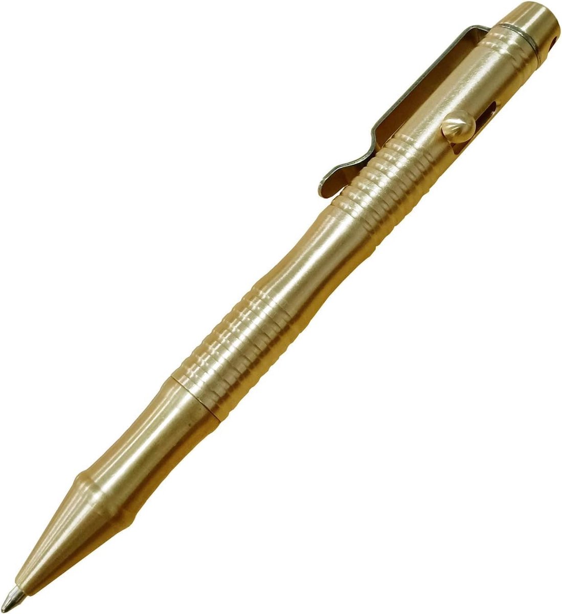 Massieve messing balpen | Bolt Action metalen pen met roestvrij stalen clip | voor tremor, Parkinson, artritis handen | Zakelijk kantoor EDC handtekening | Kleur natuur (BB201)