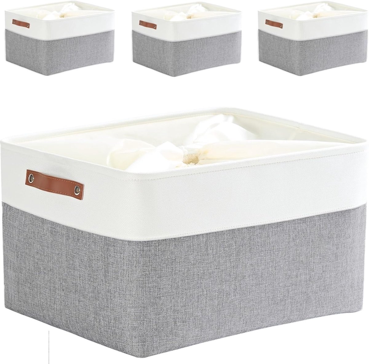 extra grote opbergdozen, set van 4, stoffen organizer voor planken, kleding, boeken, babyspeelgoed (XL, grijs/wit)