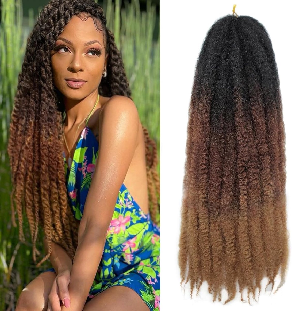twist gevlochten ­haar, afro-twist, kinky curly, Cuban twist-haar, Senegalese twist met haak, synthetische Marley-vlechten, 1B/30/27#, 46 cm, 3 stuks