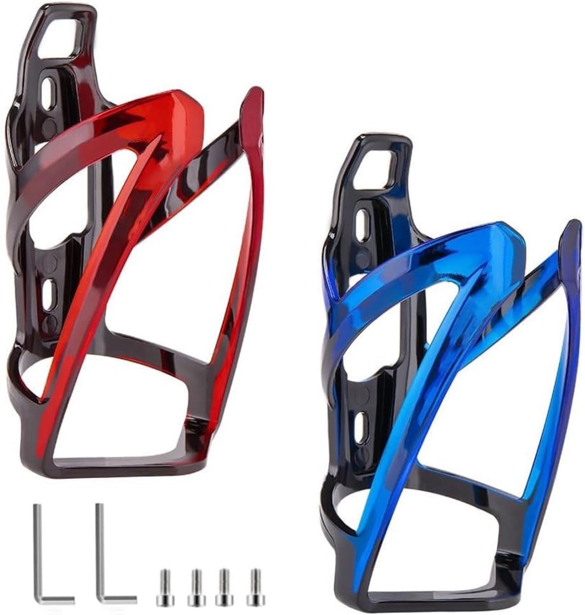 Flessenhouder voor fiets, set van 2 bekerhouders voor fiets, duurzame ultralichte kunststof waterfleshouder voor MTB, racefiets, mountainbike (rood, blauw)