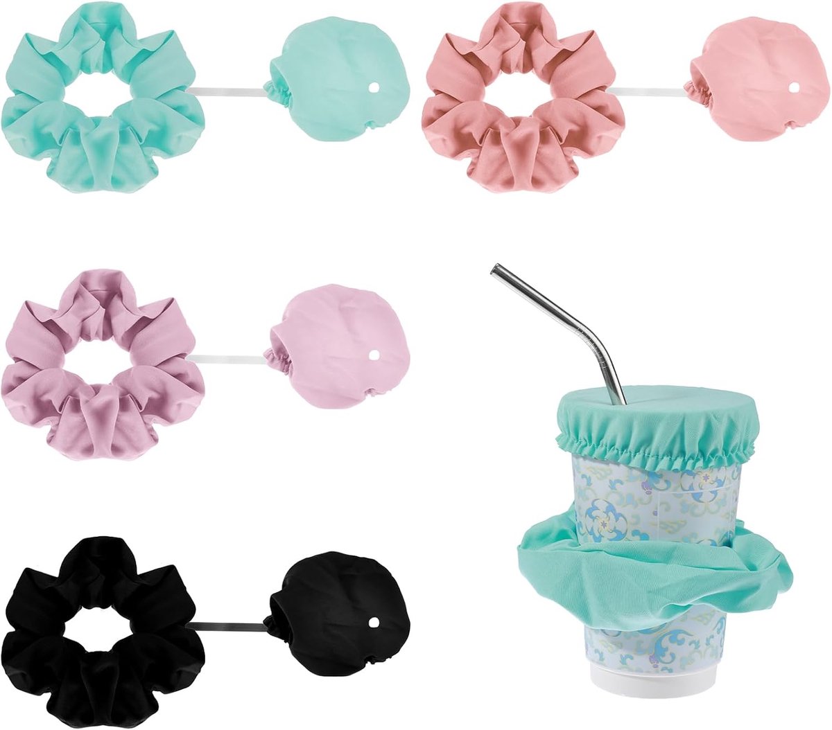 4 stuks anti-spike-bekerhoezen voor dranken - herbruikbare rekbare bescherming met rietgat voor de meeste glazen bekers - Women's Bar Night Out Veiligheid