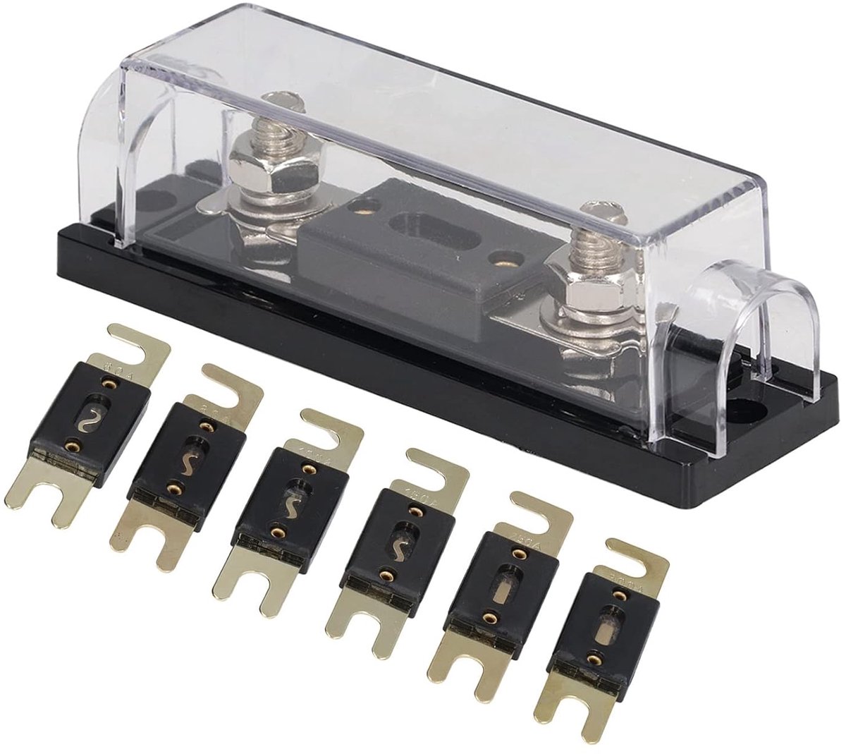 Zekering 6 Stuks met Houderblok voor Auto- en Bootaudio 60A 80A 100A 150A 250A 300A Universeel Toepasbaar