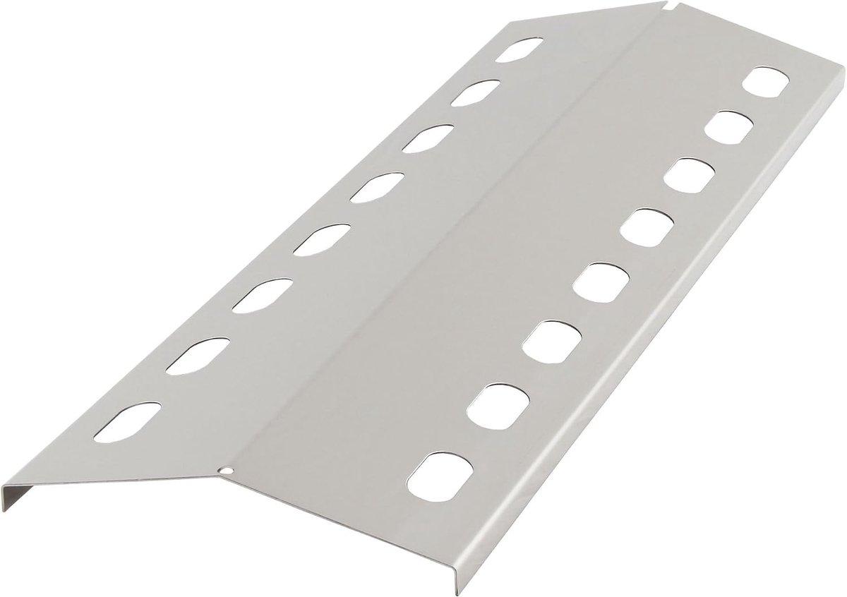roestvrijstalen vlamverdeler voor gasbarbecue | 39 x 12,5 cm | Brander- en vlamdeksel in zilver | Vervangende vlamplaat voor gasgrill | Vlamdeksel voor grill | Wigvormig hitteplaatje