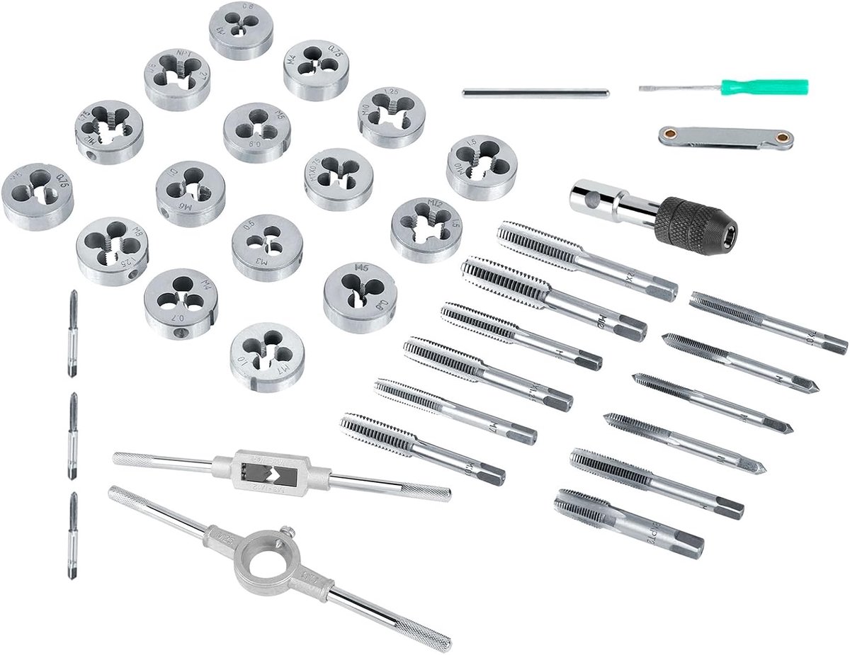 Tap en Die Set, 40PCS M3-M12 Schroefmoer Tap en Kleurstof Kit met Sleutels en Draadmeter voor Draadsnijden, Zwart