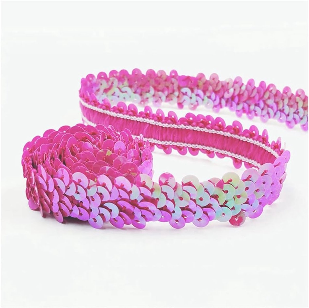 Paillettenband, elastisch, 2 cm breed, paillettenband, 2 rijen, paillettenboord, stoffen band voor doe-het-zelf naaien, kleding, handwerk, decoratie, lichtrozerood