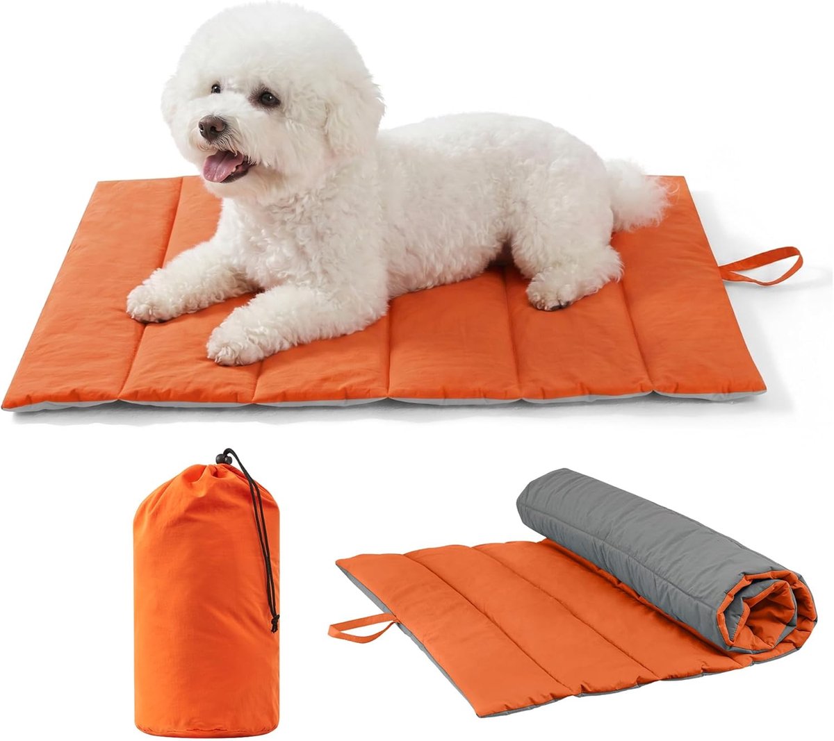 Waterdichte mat voor buiten, kleine mat voor katten, wasbaar, antistatisch, hygiënisch, opvouwbaar, reisdeken voor huisdieren, verdikking, hoge vulling (oranje + grijs, 76 x 48 cm)