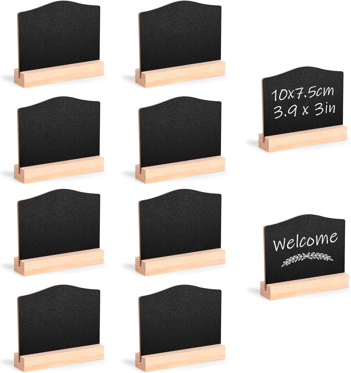 Mini-borden, zwart, mini-displayborden met houten ezels, kleine leisteen, krijt, voor dressoir, bruiloft, bakkerij, voedseletiket, 10 stuks, 10 x 7,5 cm