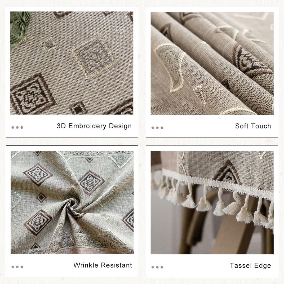 Elegant Printed Tablecloths with Chinese Style, Table Cloth Cover Linen Washable Dinner Table Cloth for Family Gathering Table Decoration(Bruin,Rechthoekig/ovaal,140x180cm)
