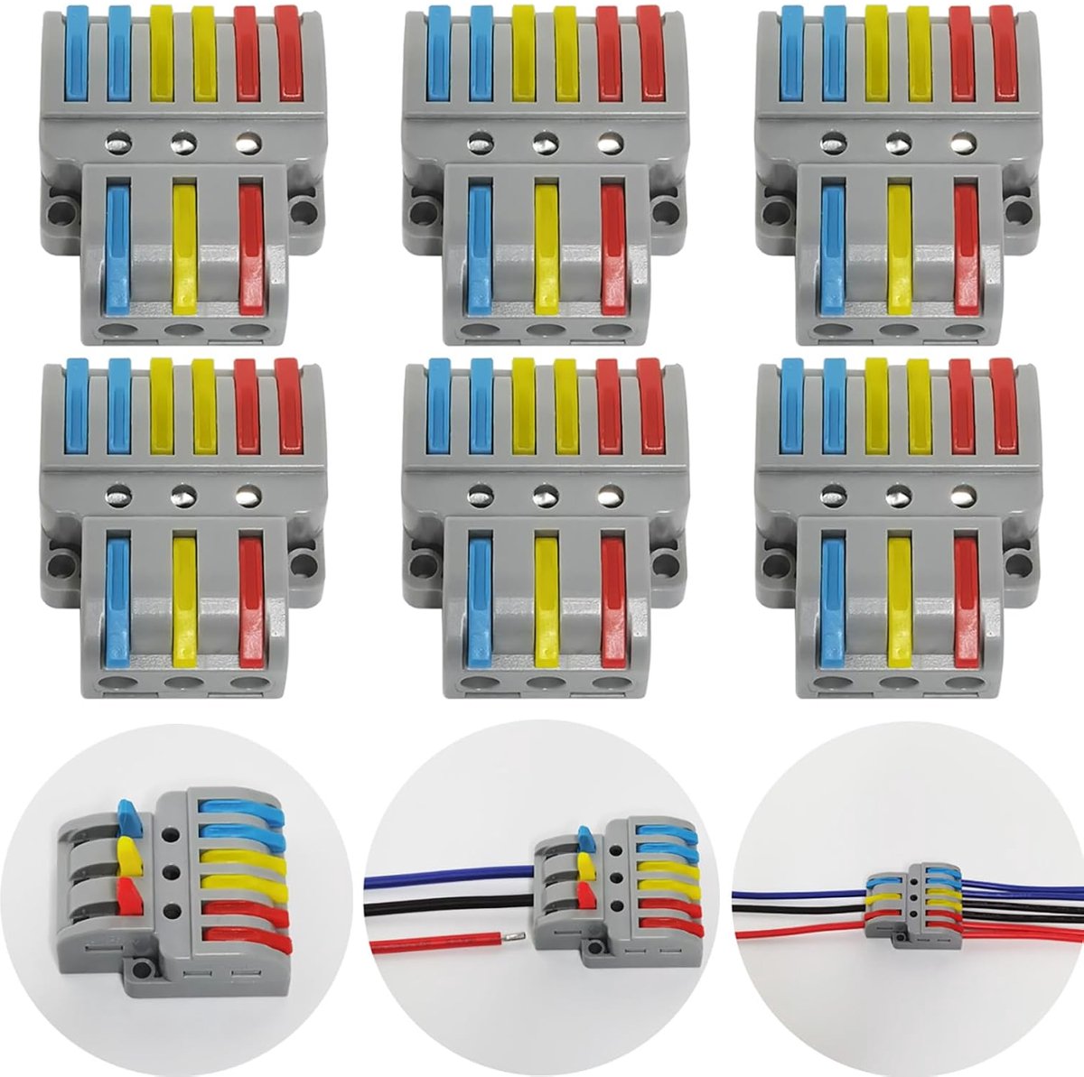 aansluitblokken, CTRICALVER 6 stuks 3 in 6 uit elektrische connector, snelle elektrische connectoren, hefboommoer kabelconnector, met montageschroeven