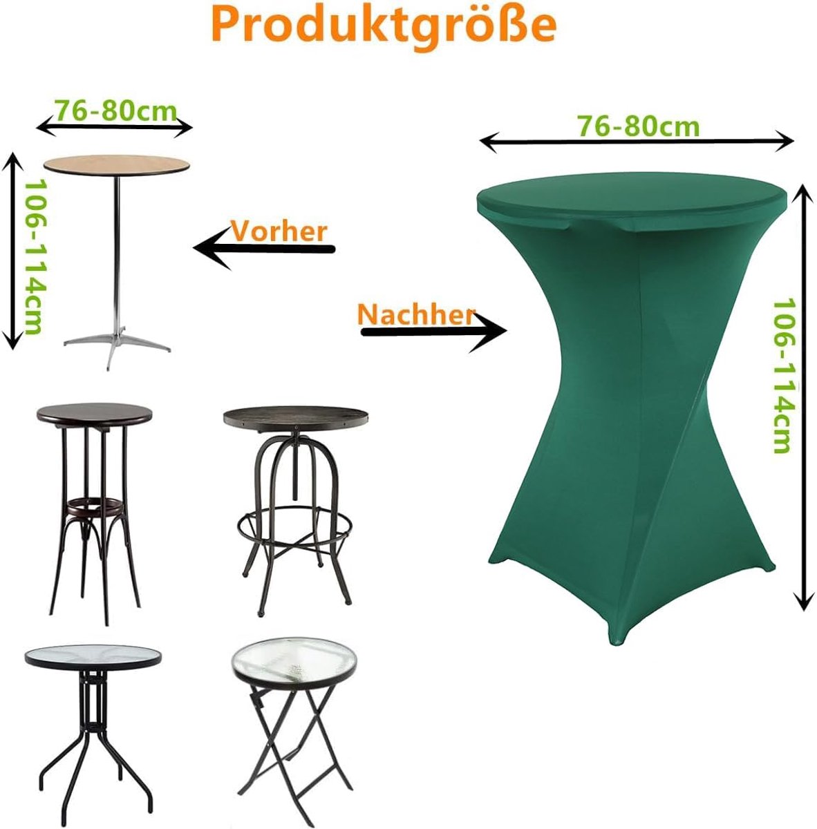 statafelhoezen spandex statafelhoezen (donkergroen 5er Ø 80-85cm) | Bartafel, bruiloft, versterking van de voetzone, rond tafelkleed voor bistrotafel, cocktailparty