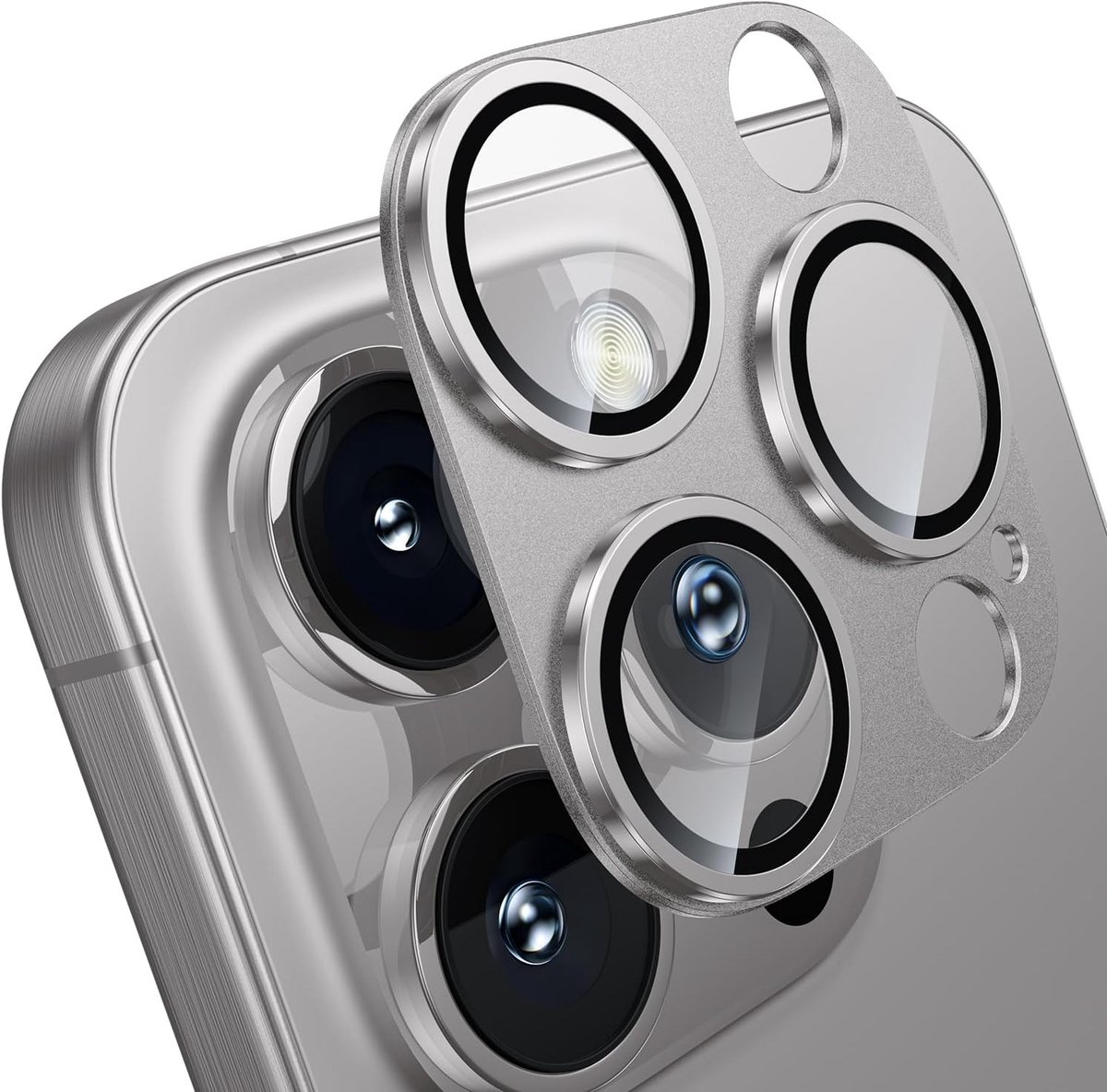 Cameralensbeschermer voor iPhone 16 Pro/iPhone 16 Pro Max - mat [Onbreekbare test] 9H gehard glas camerascherm beschermer krasbestendig metalen ringhoes, accessoires, natuurlijk titanium