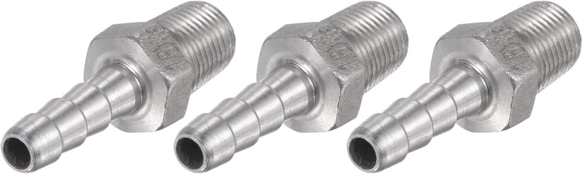 sourcing map 3 stuks slangtuit 6 mm AD x1/8PT buitendraad 304 roestvrij stalen buisverbinding