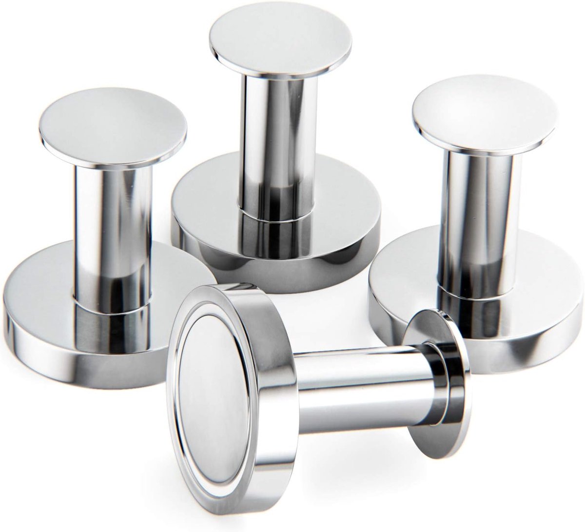 Magnetische Haken voor Jassen en Tassen. Set van 4 Chromen Magnetische Haken, Sterke Magneten, Neodymium 52 Zeldzame Aarde Magneten. Push Pin Magnetische Haak voor Koelkast, Locker enz.
