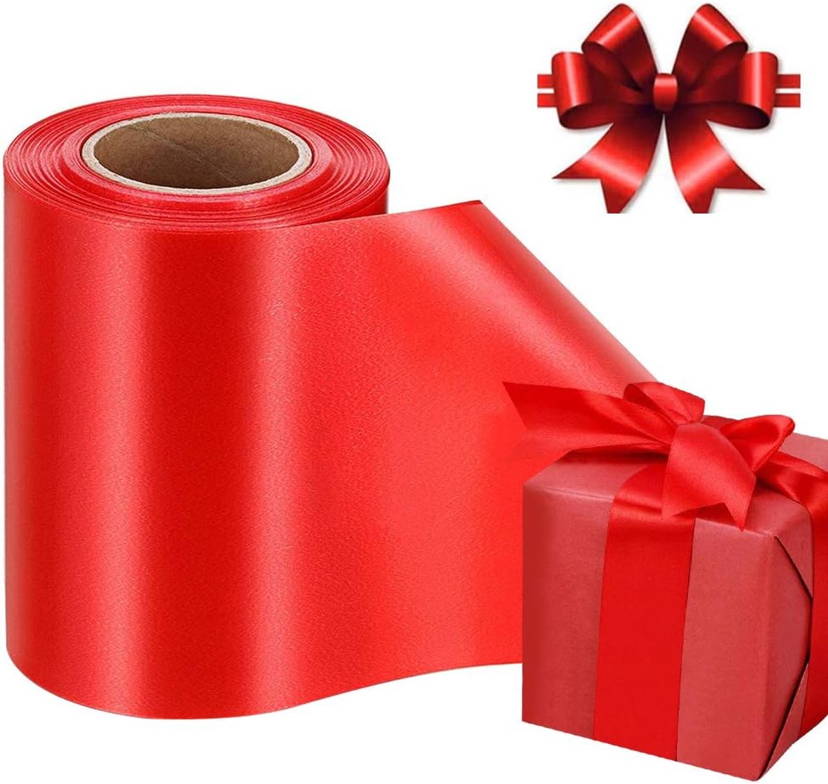 lint voor geschenkverpakking, breed satijnen lint voor knutselen, kransen, gigantische strikken, kerstboom, taartdecoratie, dikke kerst-, Valentijnsdag-, verjaardags- en