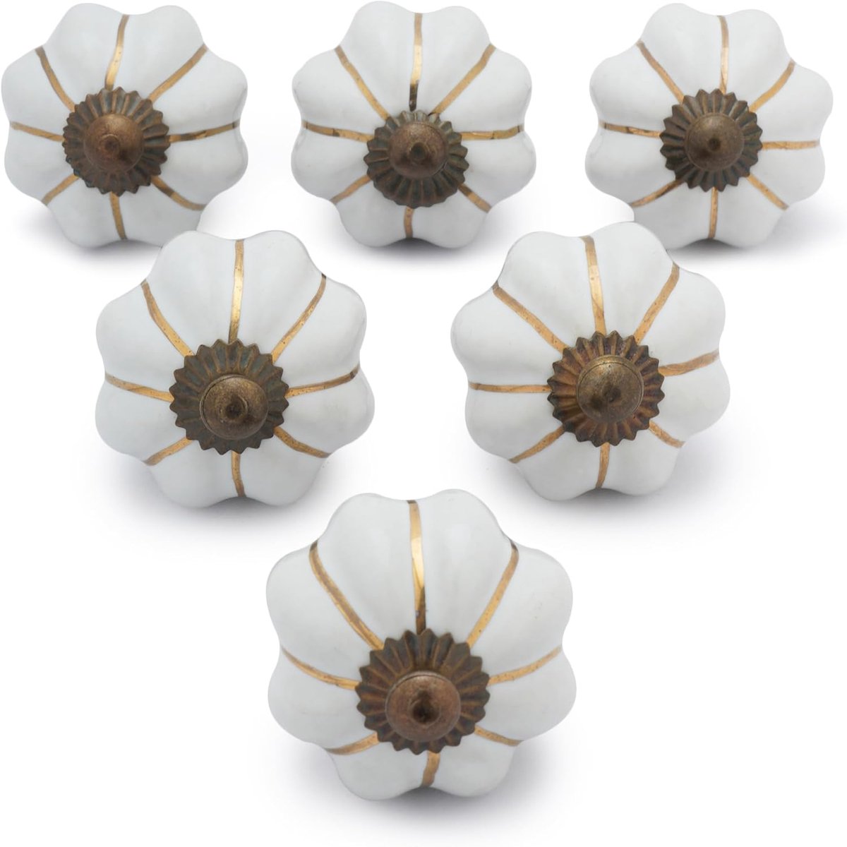 Keramische knoppen wit handbeschilderd voor kasten laden kasten en meubelgrepen voor keuken badkamer commode glanzende decoratieve handgrepen pompoen knoppen set van 6