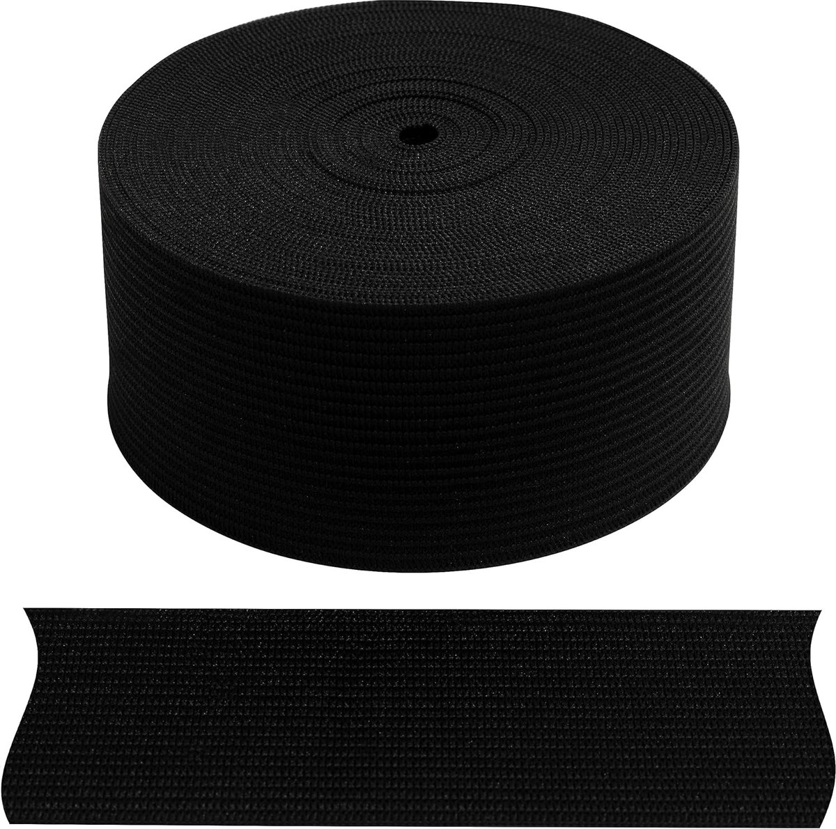 - C67541 - plat gevlochten elastiek 5 meter - breedte 35 mm - polyester + latex - kleur zwart