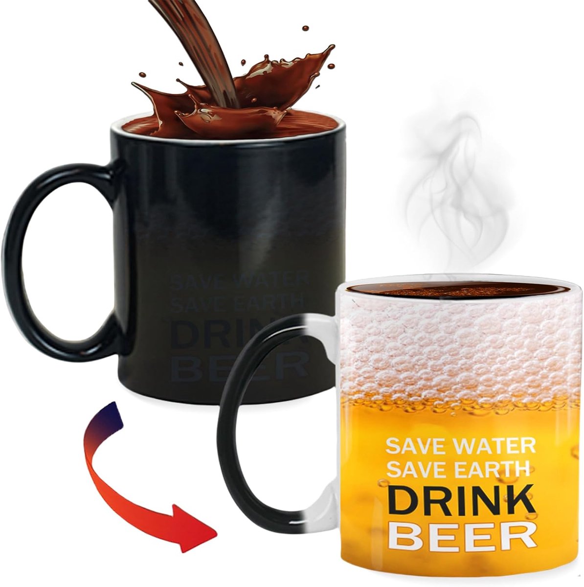 Bier toverbeker, bierbellen kleurverandering, koffiemok, nieuwigheid warmtewisselende beker, creatief cadeau voor mannen, vaders, echtgenoten, vrienden, bierliefhebbers, verjaardag, Vaderdag
