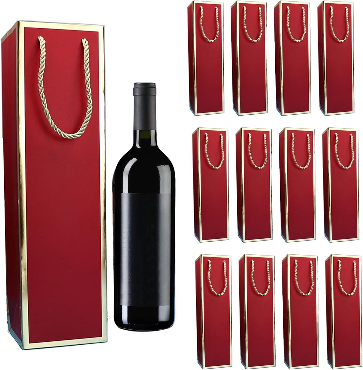 12 stuks wijnfleszakken van kraftpapier, flessenzakjes, cadeauzakjes met handvat, kracht-wijnorganizer voor bruiloft, feestgeschenkzakjes, flessen (rood)
