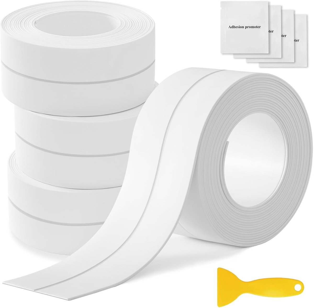 4 rollen zelfklevende afdichtingstape, waterdichte afdichtingstape, badafdichtstrip, voegafdichtingstape voor keuken, toilet, wanddeken, zachte plint (wit)