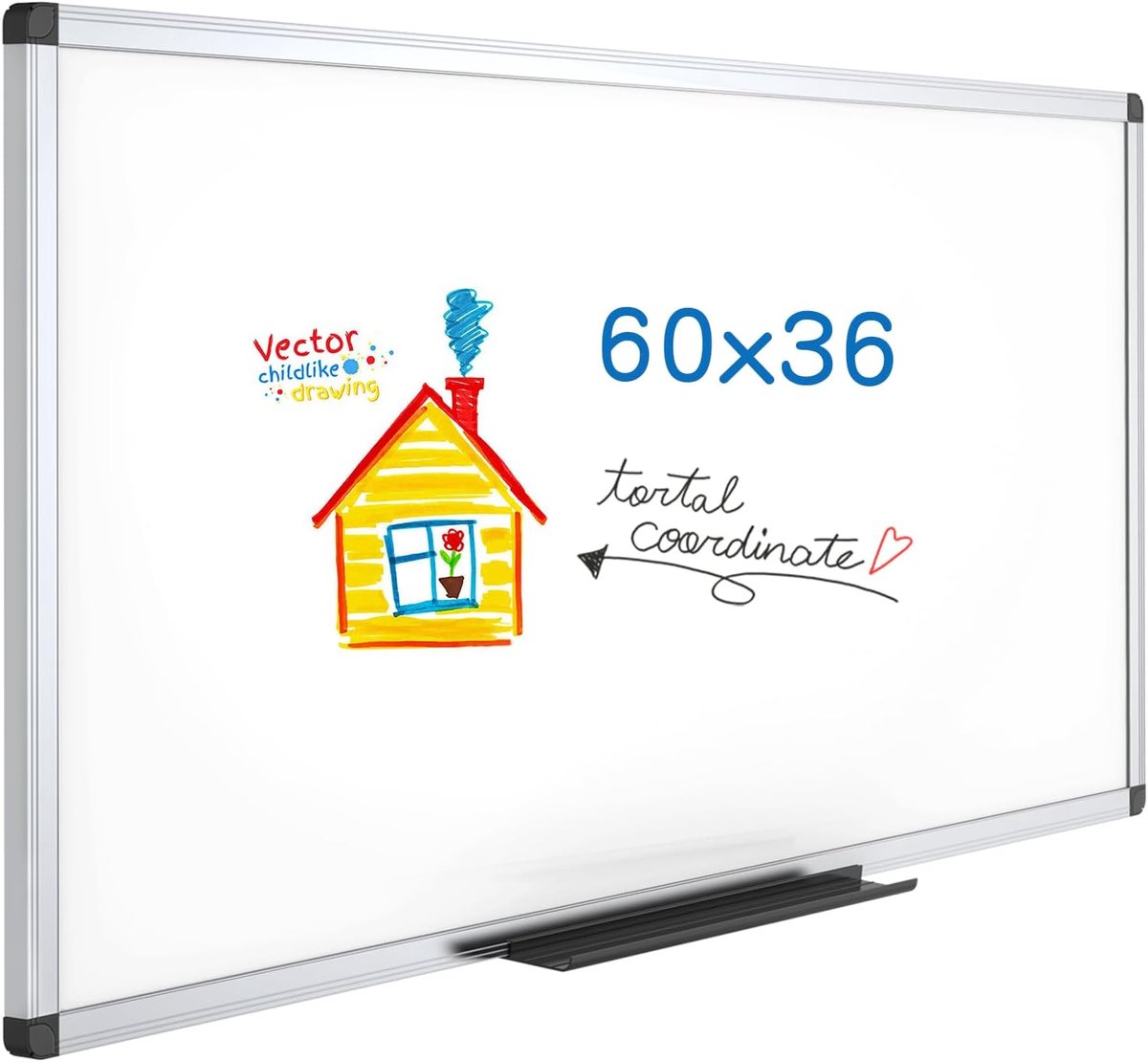 Magnetisch droog uitwisbaar whiteboard, zilverkleurig aluminium frame, 150 x 90 cm | Dry Erase Board met markeerlade, glad schrijven, wandmontage voor kantoor, thuis, school en klaslokaal