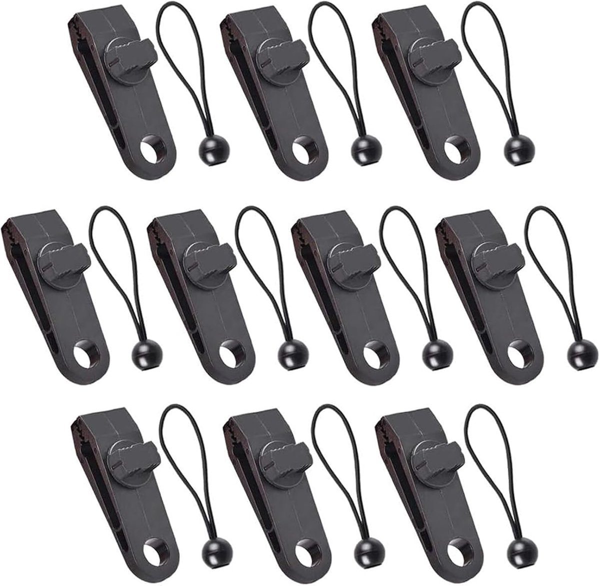 20 stuks multifunctionele tentzeil clips set tentklem krokodil mond clip accessoires tent voor camping, bootafdekkingen, luifels, banner, 10 gebonden touwen en 10 tentzeilclips