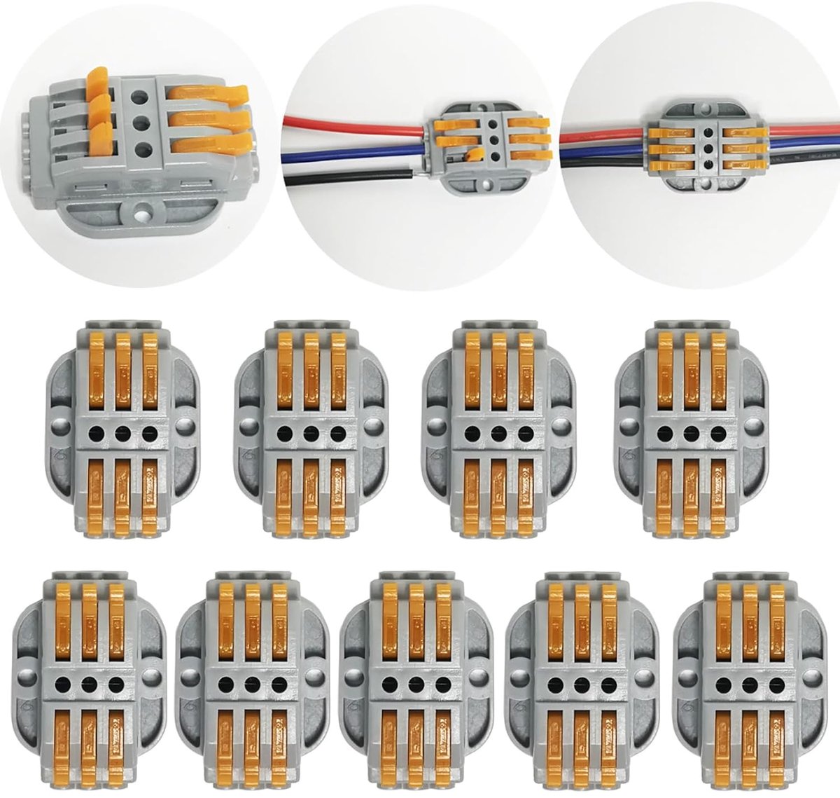 worden bevestigd Connectorr, 3 Port Lever Dirigent Compact Connector Klemmenblok Draad Push Kabel Connector (9 stuks per doos)