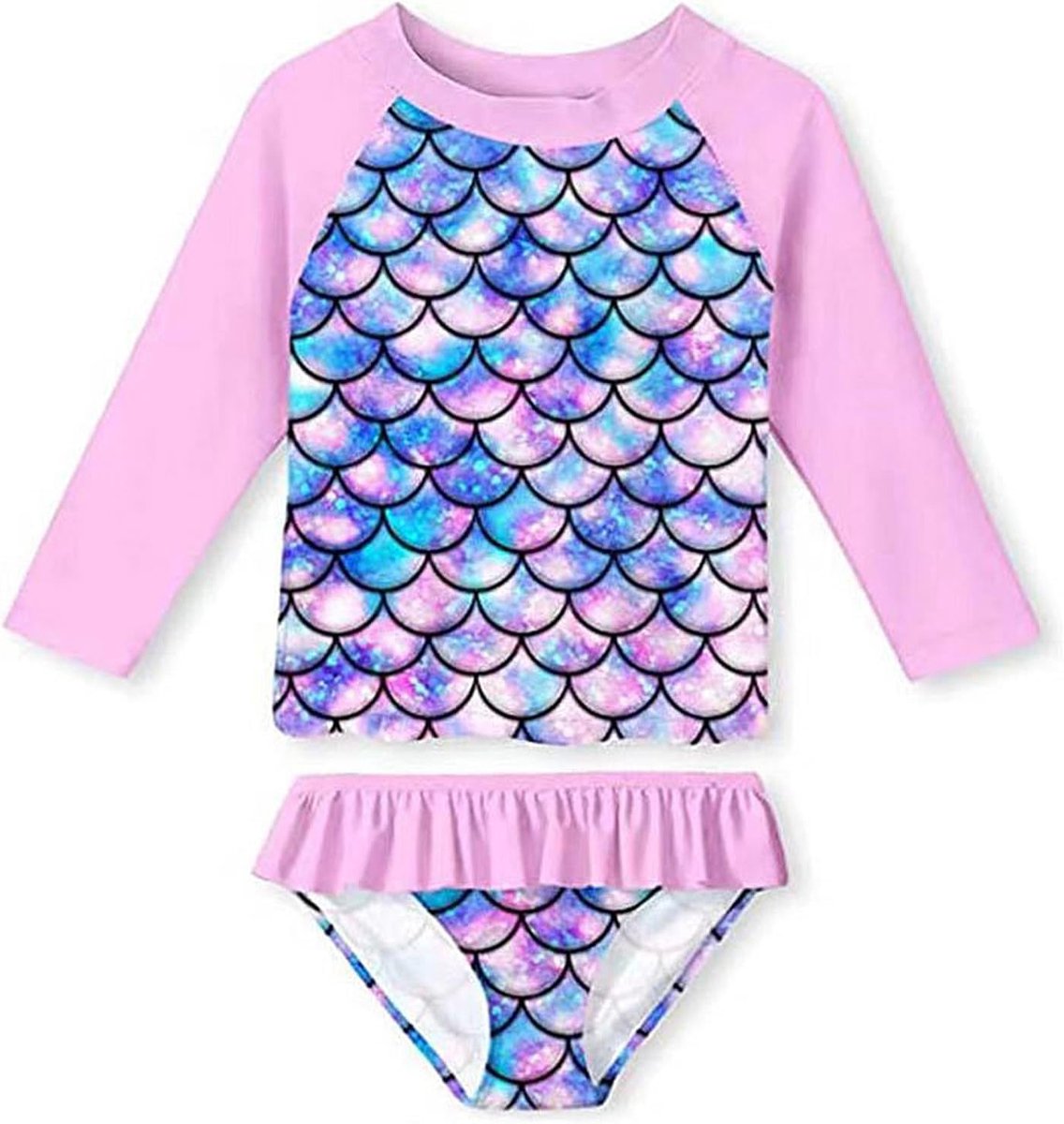 Badpak voor meisjes, 2-delig, uv-badkleding, kinderen, lange mouwen, stoffen print, zwempak, UV-shirt, meisjes, 4-10 jaar