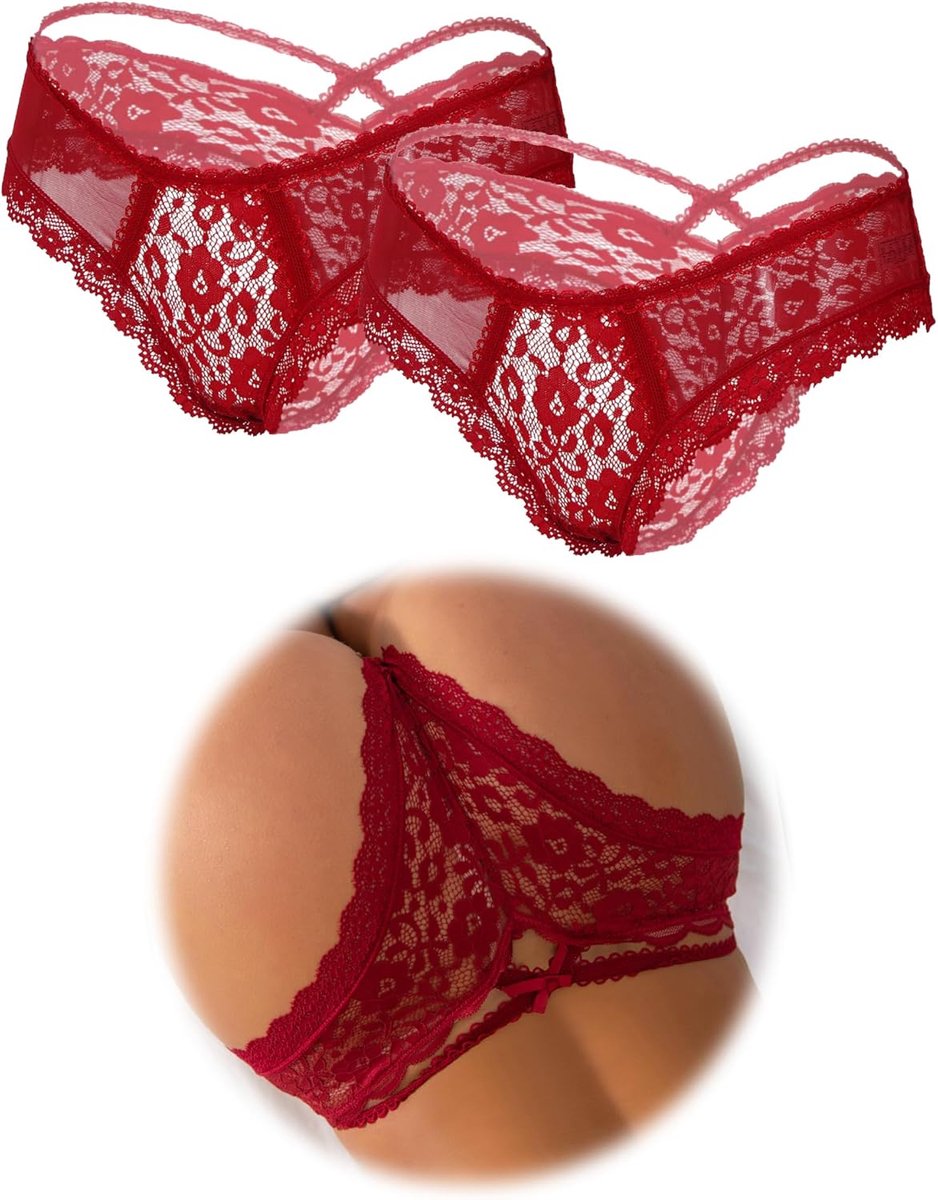 ohmydear String voor dames, sexy chic, tanga erotisch slipje, met open kruis, van katoen, kant, XS-4XL, transparante, strings ondergoed