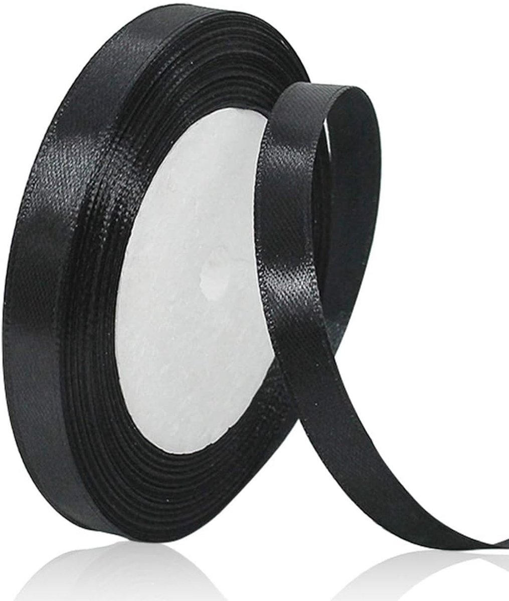 lint, zwart, 10 mm breed, 22 meter lint, cadeaulint voor geschenkverpakkingen, doe-het-zelf handwerk, boeketten, naaiprojecten, strikken maken, verjaardags- en bruiloftsdecoraties