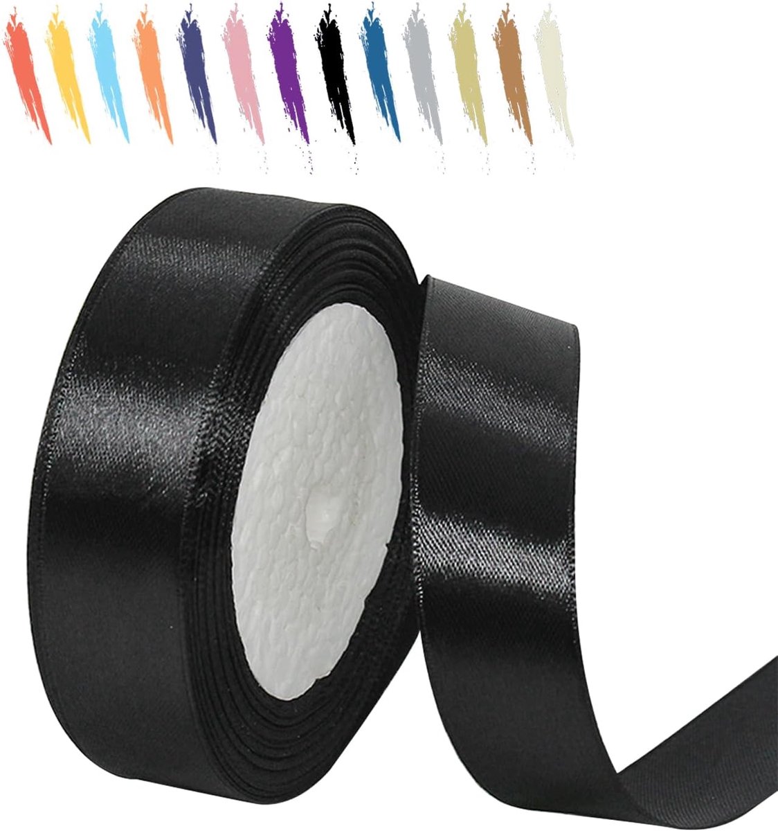 25 mm lint, 23 meter zwart satijnen lint voor cadeauverpakking, trouwlint, lintrol voor boeketten, taartdozen en knutselen, kleurlint voor doe-het-zelven of verjaardag, kerstdecoraties